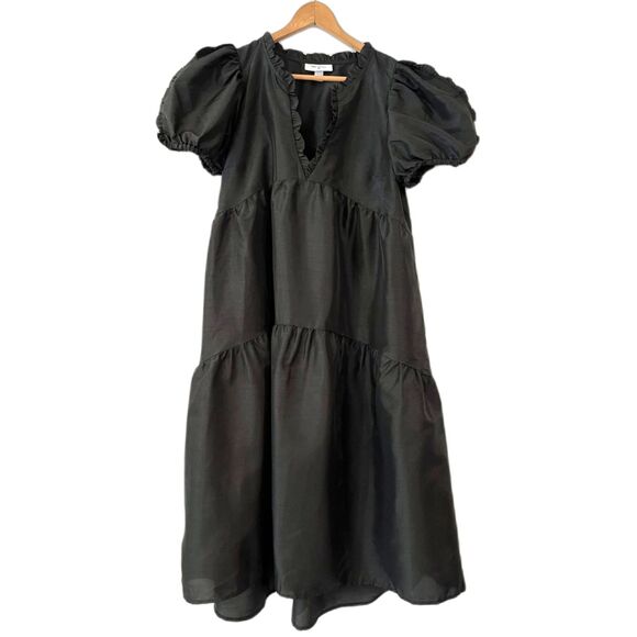 Kika Vargas x Target Tiered Midi Dress Puff Sleeve Black Size Medium - Picture 3 of 6